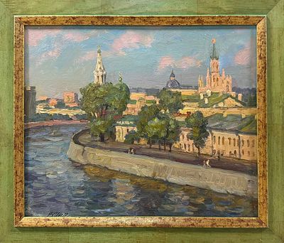 Инчин В.И. "Софийская набережная". 1969 г. АЛ23 Картон, масло. Размер 27х33 см. Инчин Василий 