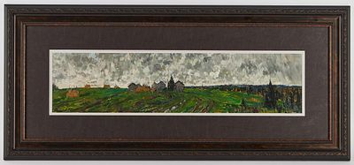 Абакумов М.Г. "Перед грозой" 2004 год. Картон, масло. Размер 17,8х74,5 см. Подпись автора в 