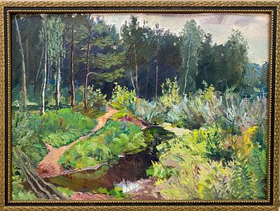 Стебаев А.А. "Лето на Чурилихе" 1983 год. АЛ23 Картон, масло. Размер 50х68,5 см. Подпись автора 
