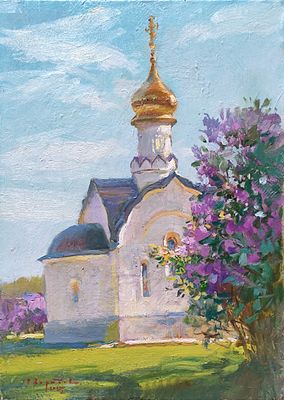 Свиридов С.А. "Часовня на ВДНХ" 2015 год. Холст, масло. Размер 30х21,5 см. Свиридов Сергей 