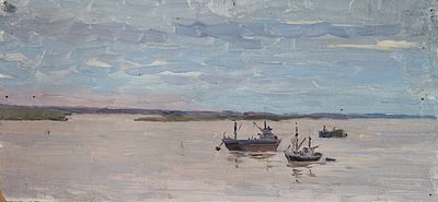 Петров Ю.Г. 1960-е годы. АЛ23 Картон, масло. Размер 11,5х24,5 см. Петров Юлий Георгиевич. 