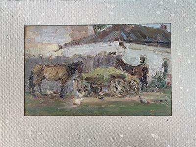 Винокуров А.В. "Двор" АЛ23 Картон, масло. Размер 15,5х23,5 см. Винокуров Александр Васильевич 