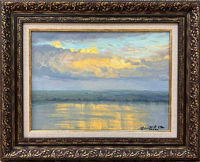 Гололобов Е.В. "Облака над Волгой" 2024 год МР23 Картон, масло. Размер 25х34 см. Гололобов 