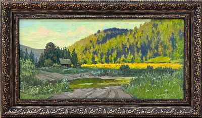 Гололобов Е.В. "Вечер на Урале" 2024 год. МР23 Картон, масло. Размер 25х50 см. Гололобов 