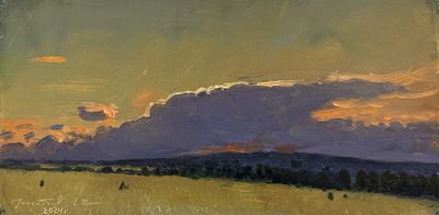 Гололобов Е.В. "Вечер в поле" 2024 год МР23 Картон, масло. Размер 15х30 см. Гололобов Евгений 