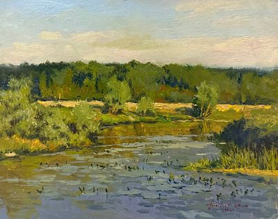 Гололобов Е.В. "Вечер на озере" 2022 год МР23 Картон, масло. Размер 25х30 см. Гололобов Евгений 