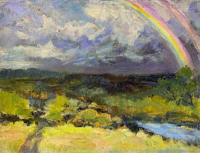 Солоницын А.П. "Радуга" 1950-е годы. ГЗ23 Холст без подрамника, масло. Размер 26х33,2 см. Солони 