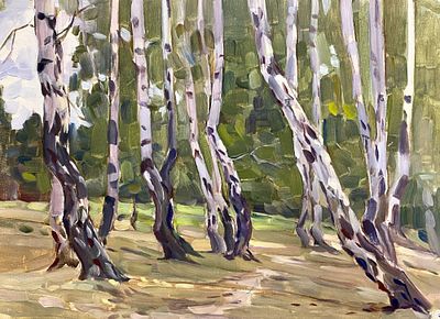 Маторин М. В. "Березки" 1953 год. ГЗ23 Картон, масло. Размер 25х34 см. Михаил Владимирович 