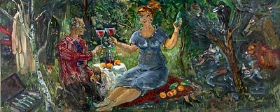 Ермолаев Б. "Настоящий полковник" 1998 год. АЛ23 Картон, масло. Размер 23х56 см.