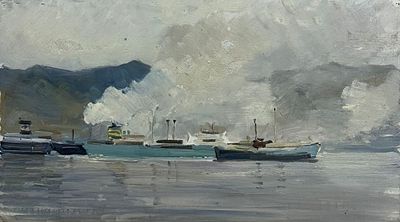 Касторская Г.С. "В бухте" 1960-е годы. АЛ23 Картон, масло. Размер 28х49,5 см. Касторская Галина 