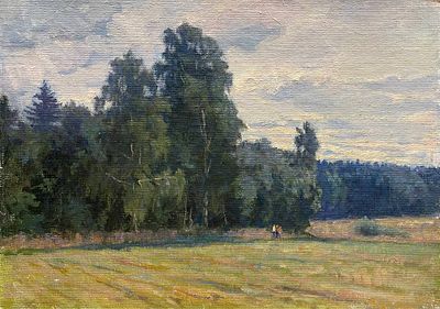 Волошин А.К. "В поле" 1972 год. АЛ23 Картон, масло. Размер 35,5х49 см. ВОЛОШИН АЛЕКСАНДР 