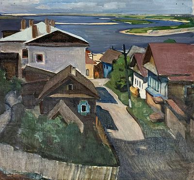 Дурасов А.П. "Малая родина" 1970-е годы. ГЗ23. Холст без подрамника, масло. Размер 52х57 см. Дур 