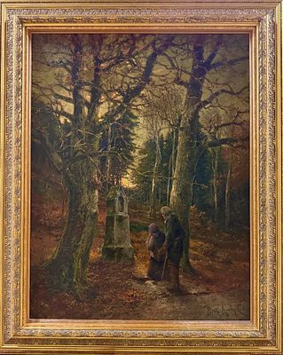 Клевер Ю.Ю. «Закат. У придорожной божницы» 1887 год. Холст, масло. Размер 85х65 см. Подпись 