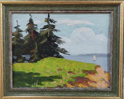 Краснопевцев Д.М. "Парусник" Середина 1950-х годов. Картон, масло. Размер 17,3х23,6 см. 