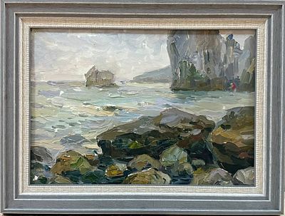 Гладкая Т.Д. "Камни на морском берегу" 1960-е годы. КЗ23 Картон, масло. Размер 24х34 см. Гладкая 