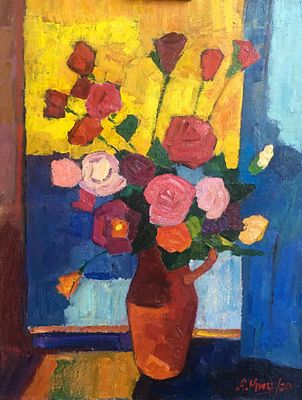 Киореску А.С. "Цветы на окне" 2020 год. Холст, масло. Размер 61х46 см. Подпись автора в правом 