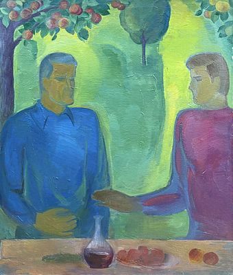 Журухин Е. "Двое под яблоней" АЛ23 Холст, масло. Размер 80х69 см. Евгений Журухин родился во 