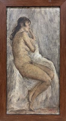 Павлов О.Б. "Обнажённая" 1987 год. АЛ23 Оргалит, масло. Размер 50х25 см. Оле́г Бори́сович 