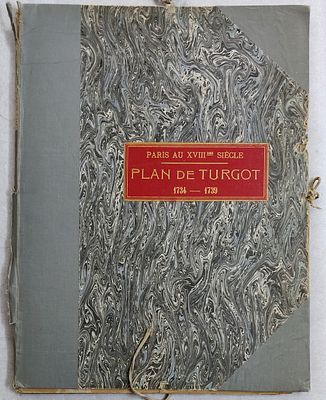 קלסר ובו תכניות העיר פריז בתקופת המאה ה-18. התכנית של טורגו TURGOT 1734-1739. 
מפת טורגו היא 