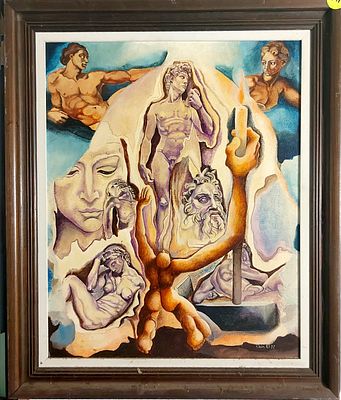 אל קליין. צייר אמריקאי מוערך, סוריאליסטי. שמן על לוח. חתום. ממוסגר במסגרת מושקעת. מתוארך 1977. 