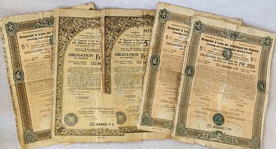 לוט - שישה שטרי חוב ישנים נושנים מבלגיה. משנת 1922. את השטרות הנפקה "הפדרציה לקואופרטיבים על 