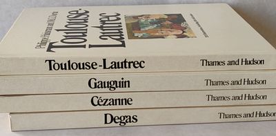 לוט ארבעה ספרי אמנות, כריכה קשה של המאסטרים הגדולים. טולוז לוטרק, גוגן, סזאן ודגה. משנת 1971 