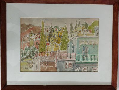 YAEL DAVID - ליטוגרפיה 31/50. חתומה. יעל דוד. "סצנה עירונית". 1969. מידות: 25X34.5 ס"מ.