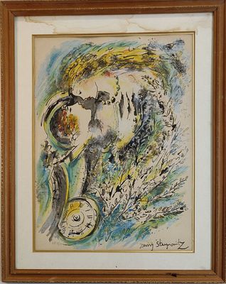 זמי שטיינוביץ. ליטוגרפיה A.P. חתומה בפלט ובעפרון 7/10. "נער ונערה מתנים אהבים". ממוסגר במסגרת 