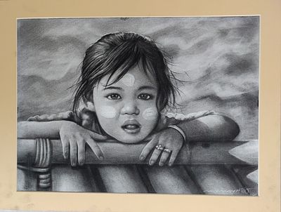 אמן לא מזוהה. בינלאומי. פסטל על נייר על לוח קאפה. חתום. "ילדה סקרנית". מידות: 38X28 ס"מ.