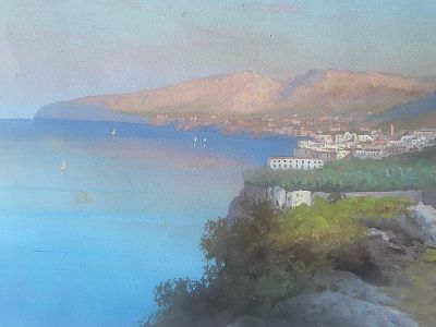 אמן לא ידוע. אקוורל על נייר. ציור ישן נושן עד עתיק. "נוף פסטורלי עם דמות". מידות: 45X28.5 ס"מ.