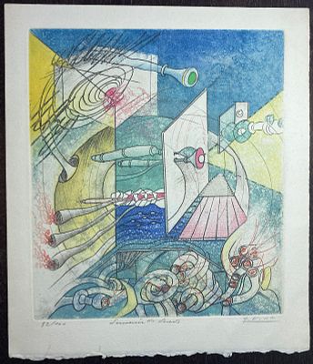 ג'ורג' ויסאט (1910-2001) אמן תחריטים, מופשט, מינימליזם וקומפוזיוציות לא שיגרתיות. חתום וממוספר 