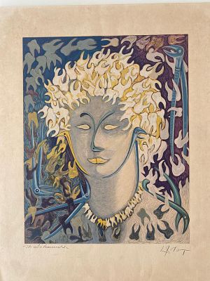 דויד סולוט, צרפת. (1909-1985). ליטוגרפיה חתומה בעפרון על נייר. "מדוזה". מתוארכת 1950. מידות 