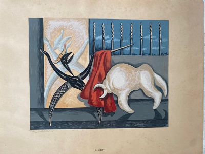 דויד סולוט, צרפת. (1909-1985). ליטוגרפיה חתומה בעפרון על נייר. "טוריאדור". מתוארכת 1950. מידות: 