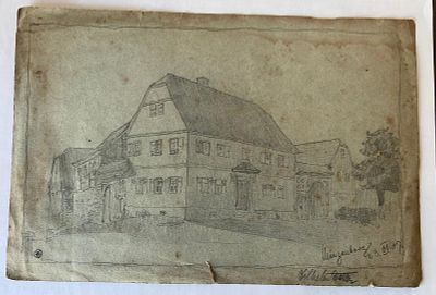 וילהלם הלר (אמן גרמני Heller Wilhelm (1873-1950 רישום על נייר. חתום. "בית אחוזה כפרי בגרמניה 