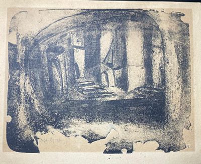 תמר קיש. ליטוגרפיה חתומה. "מבוך עירוני". מתוארכת: 1961. מידות:24.5X19 ס"מ.