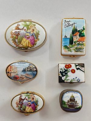 לוט לאספני קופסאות לגלולות. שש קופסאות זעירות מקושטות מאוד. ממקומות שונים בעולם. כולן עם חיפויי 