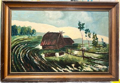 ציור עבודת יד שמן על בד חתום לייבל בלוך. מידות עם מסגרת: גובה 47.5 ס״מ, רוחב 69.5 ס״מ