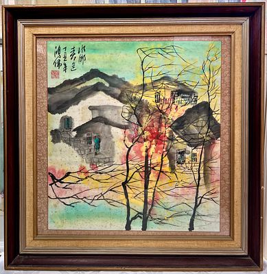 ציור עבודת יד אקוורל חתום. מידות עם מסגרת: גובה 66 ס״מ, רוחב 64.5 ס״מ