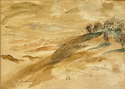 ריזה פרוספרט קרייד - נוף ישראלי, אקוורל על נייר, חתום ומתוארך 1971, מידות הציור 34x47 ס"מ 