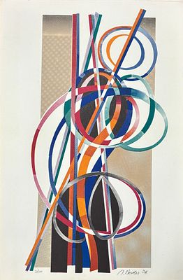 יעקב וכסלר (1912-1995) - קומפוזיציה, ליטוגרפיה צבעונית חתומה בעפרון וממוספרת 28/200, 48x31 ס"מ. י 