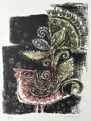 פנחס שער (1923-1996) - יונה, ליטוגרפיה צבעונית חתומה בעפרון וממוספרת 87/100, מידות הציור 44x34 