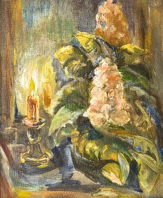 Olga Petrova (רוסיה נ.1942) - טבע דומם, שמן על בד, חתום ומתוארך 1992, מידות הציור 58x48 ס"מ 