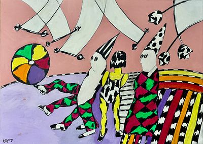 עודד פיינגרש (נ.1938) - 'קירקס', אקריליק על בד, חתום ומתוארך 2023, 50x70 ס"מ. עודד פיינגרש 