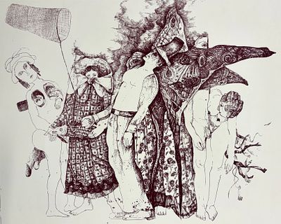 דוד משולם (1930-1987) - דמויות, ליטוגרפיה חתומה בעפרון וממוספרת E/A 8/10. מידות הציור 41x51 ס"מ 