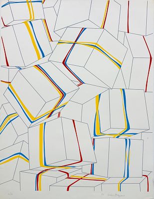 גבי (גבריאל) בן ז'נו (נ.1946) - ארגזים, ליטוגרפיה חתומה בעפרון, מתוארך 1975 וממוספרת 60/62. 