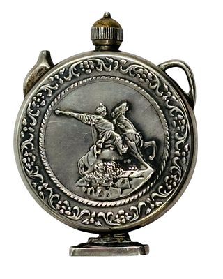 בקבוק בושם עשוי כסף 875 תוצרת ברית המועצות מעוצב בתור קומקום תה. גובה 53 מ"מ, משקל 16 גרם, חתום