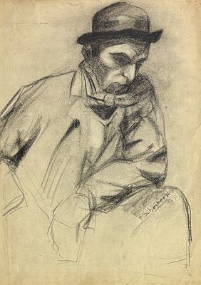 מיוחס ל-Hugo Scheiber (הוגו שייבר - הונגריה 1873-1950) - דמות גבר, פחם על נייר, חתום. מידות 