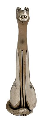 פסל חתול עשוי כסף 925 אלקטרופורמינ תוצרת 'הצורפים', גובה 19.5 ס"מ, חתום