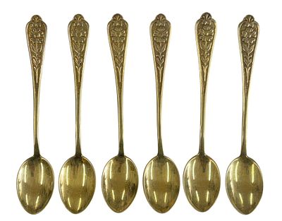 סט 6 כפיות כסף 875 מצופות זהב תוצרת ברית המועצות, עיטורי פרחים על הידית, אורך 12 ס"מ, משקל כולל 