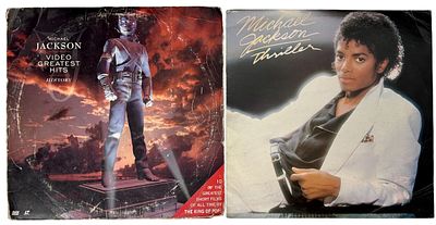 מייקל ג'קסון - אלבום Thriller תקליט ויניל תוצרת ישראל משנת 1982, ו- Video Greatest Hits - אלבום 